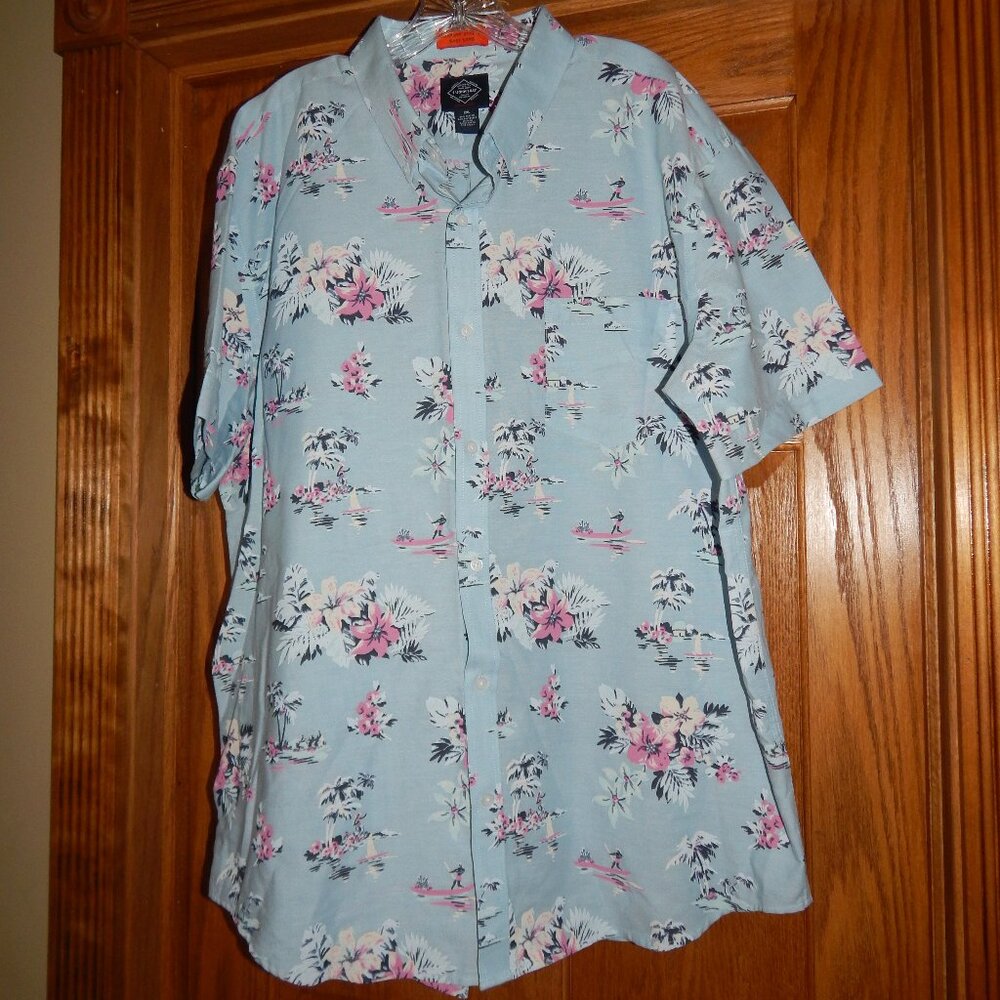 Men's Size XXL St. John's Bay Hawaiian Shirt Palm Trees Surfers Sailboats